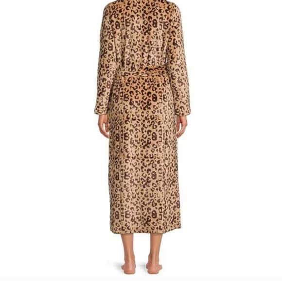 UGG® Leopard Print Long Sleeve Double Fleece Long Wrap Marlow Cozy Robe - Picture 3 of 8